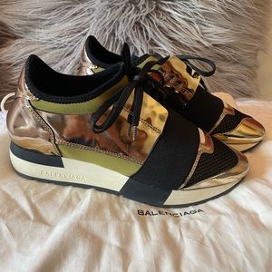 Gold Balenciaga w/ Black & Olive Green Race Runner Sneakers